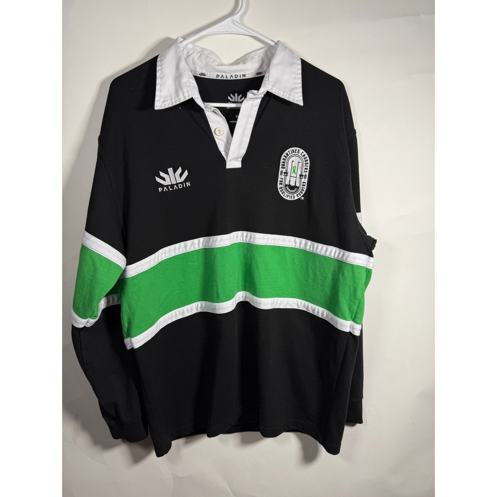 Paladin Mens Rugby Shirt XL Black Green White Long Sleeve Quarantined‎ Chubbers